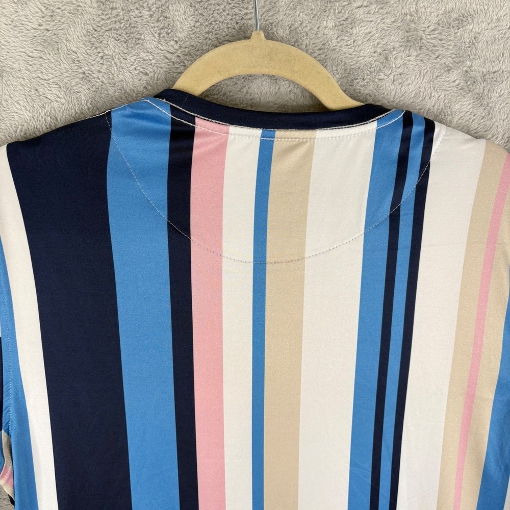 Tallia Sport Men's Striped Crew Neck T-Shirt Casual Retro Modern Pink Navy Small - Picture 5 of 8